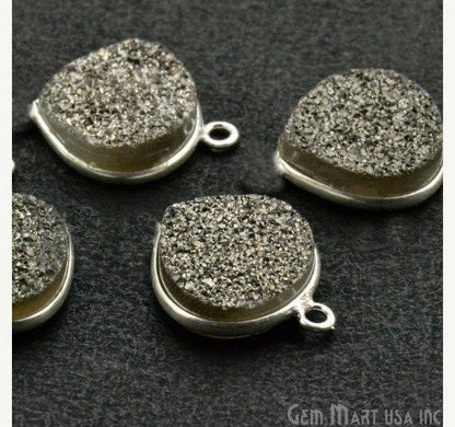 Natural Titanium Druzy 12mm Silver Single Bail Heart Bezel Connector
