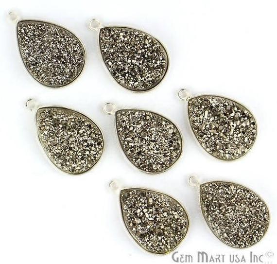 Titanium Druzy 13x18mm Pears Silver Single Bail Bezel Gemstone Connector