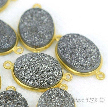 Titanium Druzy 12x16mm Oval Gold Plated Double Bail Gemstone Connector