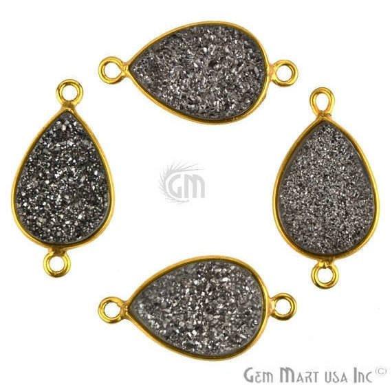 Titanium Druzy 10x14mm Pears Gold Double Bail Bezel Gemstone Connector