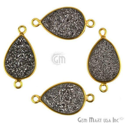 Titanium Druzy 10x14mm Pears Gold Double Bail Bezel Gemstone Connector