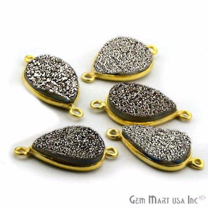 Titanium Druzy 13x18mm Pears Gold Double Bail Bezel Gemstone Connector