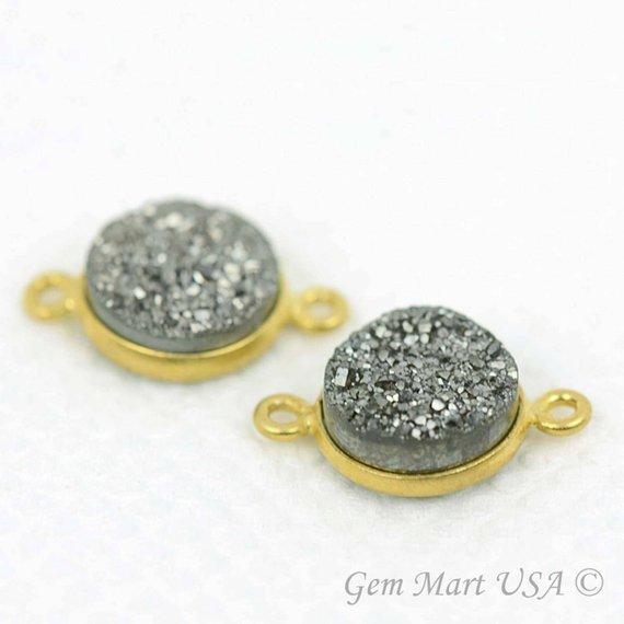 Titanium Druzy 10mm Round Bezel Connector (Pick Color, Bail, Plating) - GemMartUSA