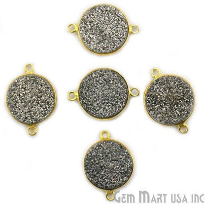 Natural Titanium Druzy 14mm Round Gold Double Bail Gemstone Connector