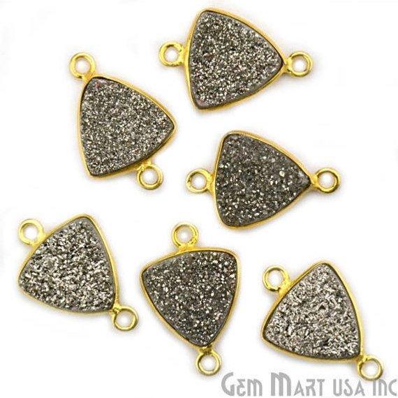 Natural Titanium Druzy 10mm Trillion Gold Double Bail Gemstone Connector