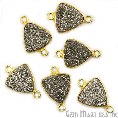 Natural Titanium Druzy 10mm Trillion Gold Double Bail Gemstone Connector