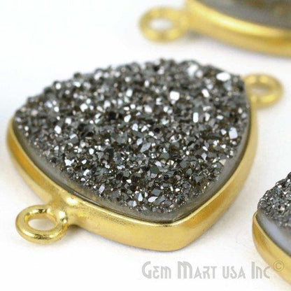 Natural Titanium Druzy 16mm Trillion Gold Plated Double Bail Gemstone Connector