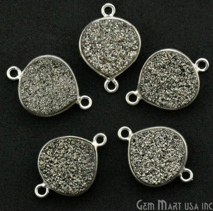 Natural Titanium Druzy 12mm Silver Double Bail Heart Bezel Connector