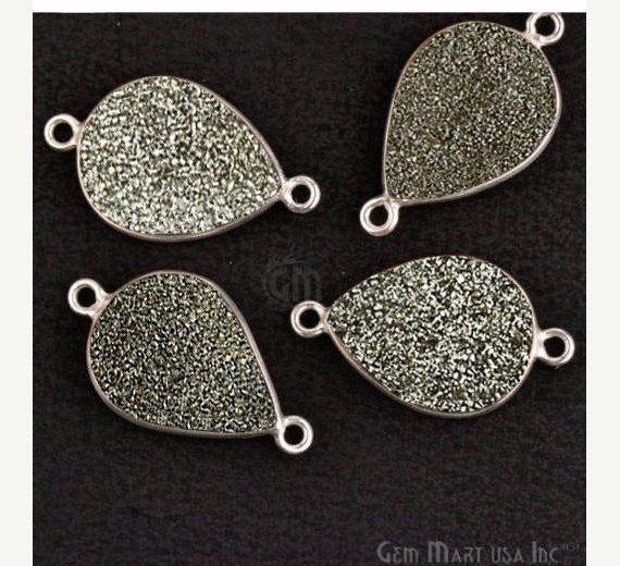 Titanium Druzy 12x16mm Pears Silver Double Bail Gemstone Connector