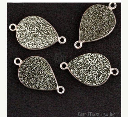 Titanium Druzy 12x16mm Pears Silver Double Bail Gemstone Connector