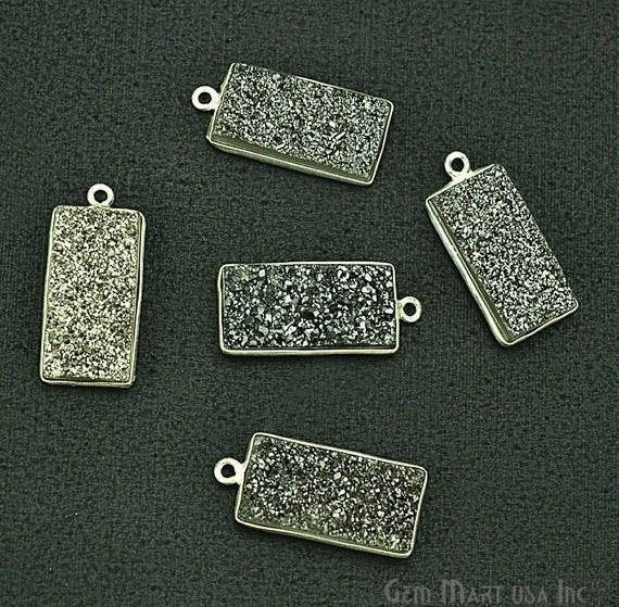 Titanium Druzy 10x20mm Octagon Bezel Gemstone Connector (Pick Your Color, Bail, Plating) - GemMartUSA