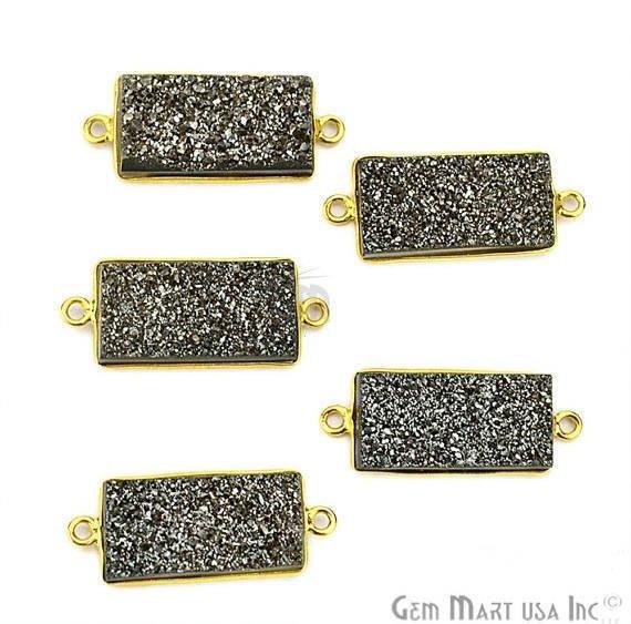 Titanium Druzy 10x20mm Octagon Bezel Gemstone Connector (Pick Your Color, Bail, Plating) - GemMartUSA