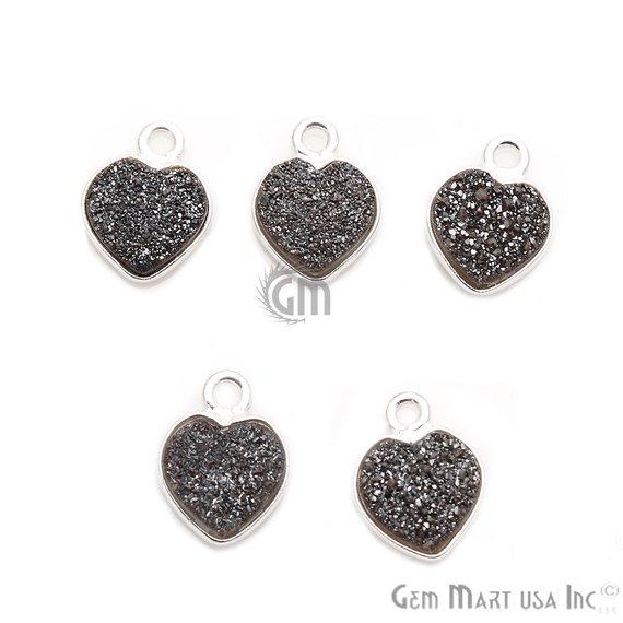 Natural Titanium Druzy 8mm Heart Single Bail Bezel Gemstone Connector (Pick Your Color, Plating) - GemMartUSA