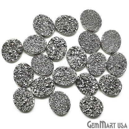 Platinum Druzy, Druzy Cabochon, 10x8mm Oval Shaped Druzy, Cabochon, Loose Druzy Stone (MZ-80018) - GemmartUSA