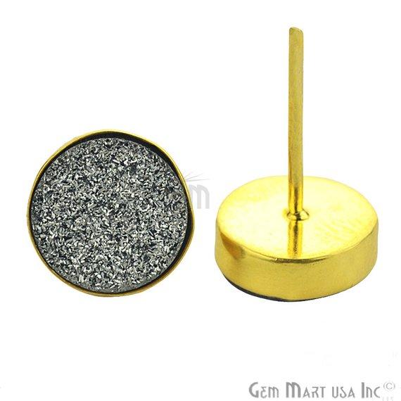 Round Shape 10mm Gold Plated Druzy Stud Earrings 1 Pair (Pick your Gemstone) - GemMartUSA