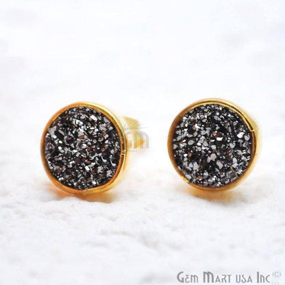 Round Shape 6mm Gold Plated Druzy Stud Earrings (Pick your Gemstone) (90021-1) - GemMartUSA