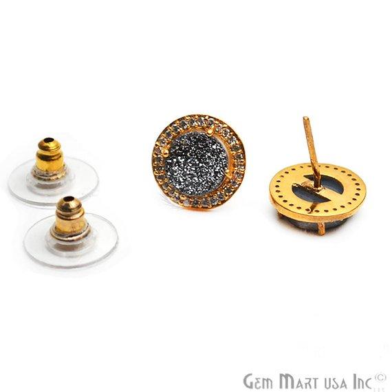 Round Shape 8mm Gold Plated Cubic Zircon Druzy Stud Earrings (Pick your Gemstone) (90036-1) - GemMartUSA