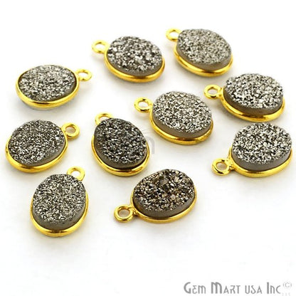 Titanium Druzy 8x10mm Oval Bezel Gemstone Connector (Pick Your Color, Bail, Plating) - GemMartUSA