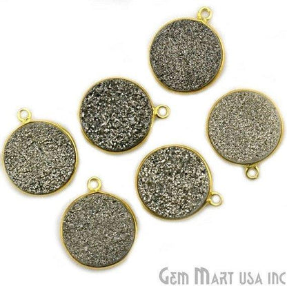 Natural Titanium Druzy 14mm Round Gold Single Bail Gemstone Connector