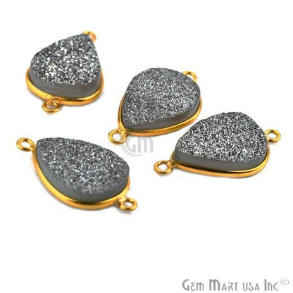 Titanium Druzy 12x16mm Pears Gold Double Bail Gemstone Connector