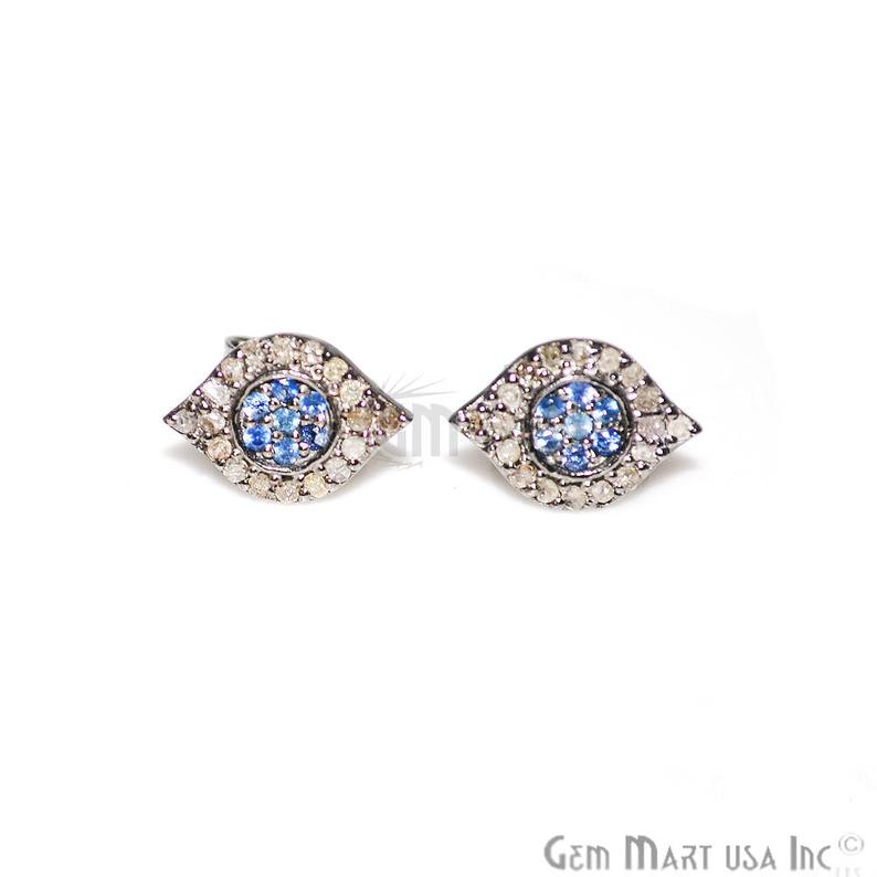 Tanzanite & Diamond Pave Evil Eye Sterling Silver Stud Earring - GemMartUSA