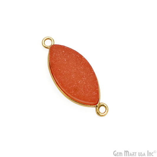 Orange Color Druzy Marquise 9x10mm Double Bail Gold Bezel Connector