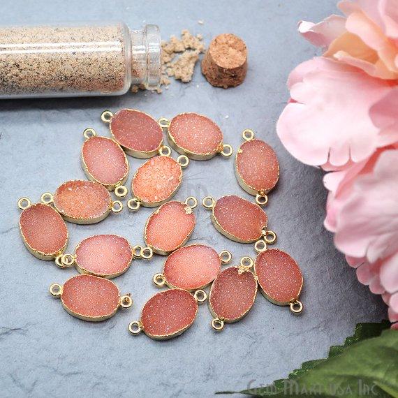 Druzy Gold Electroplated 12x16mm Oval Double Bail Gemstone Connector