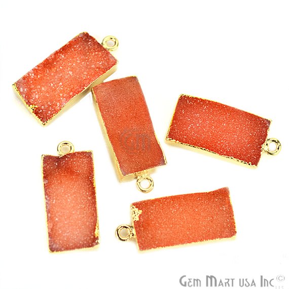 Gold Electroplated Druzy 10x20mm Octagon Druzy Gemstone Connector (Pick Your Color, Bail) - GemMartUSA