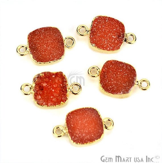 Gold Electroplated 10mm Square Double Bail Druzy Gemstone Connector (Pick Your Color) - GemMartUSA