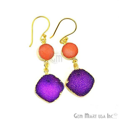 Double Druzy Stone 52x10mm Gold Plated Hook Earrings (Pick your Gemstone) (90117-1) - GemMartUSA