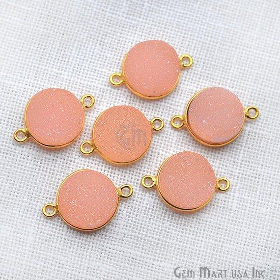 Natural Titanium Gold Druzy 12mm Round Double Bail Bezel Gemstone Connector