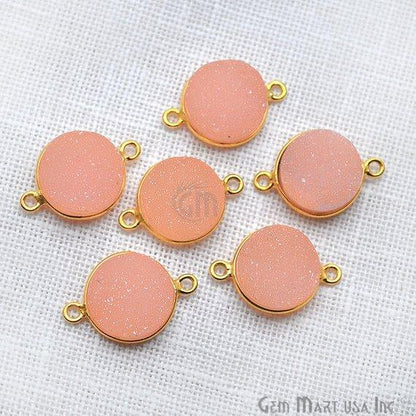 Natural Titanium Gold Druzy 12mm Round Double Bail Bezel Gemstone Connector