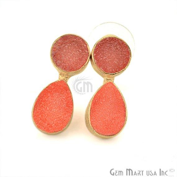 Double Druzy 24x9mm Gold Plated Dangle Stud Earrings (Pick your Gemstone) (90148-1) - GemMartUSA