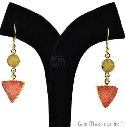 Double Druzy 62x20mm Gold Plated Dangle Hook Earrings (Pick your Gemstone) (90128-1) - GemMartUSA