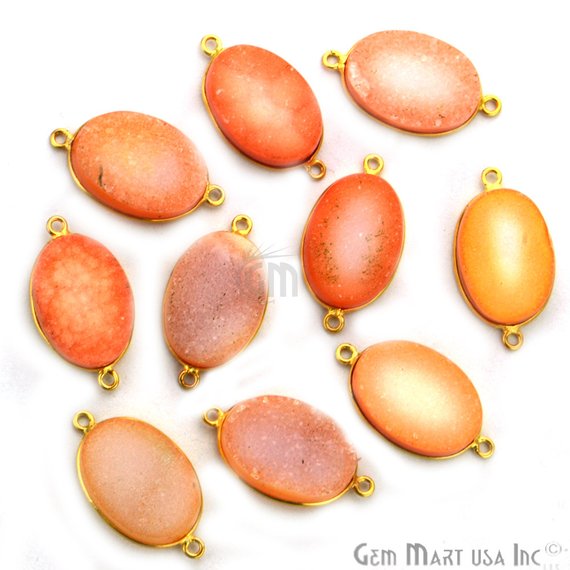 Color Druzy 15x20mm Oval Bezel Gold Plated Bail Gemstone Connector (Pick Color, Bail) - GemMartUSA