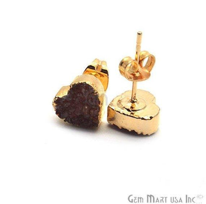 Heart Shape 8mm Gold Plated Druzy Stud Earrings (Pick your Gemstone) (90017-1) - GemMartUSA