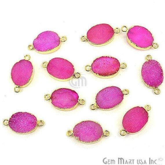 Druzy Gold Electroplated 12x16mm Oval Double Bail Gemstone Connector
