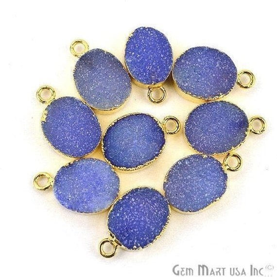 Gold Electroplated Druzy 10x12mm Oval Druzy Gemstone Connector (Pick Your Color, Bail) - GemMartUSA