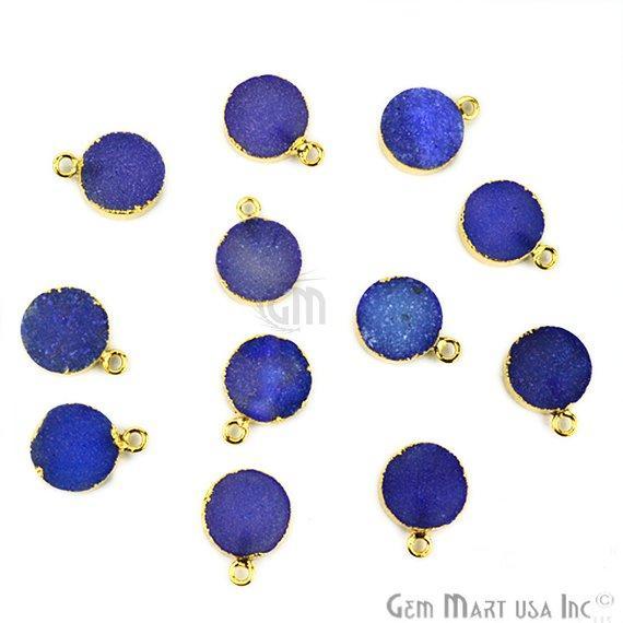 Gold Electroplated Druzy 12mm Round Single Bail Gemstone Connector