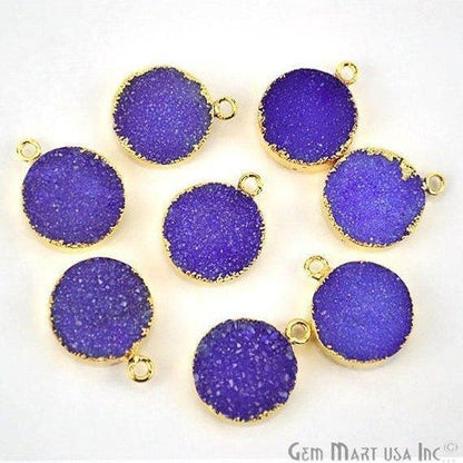 Gold Electroplated 14mm Round Druzy Single Bail Gemstone Connector