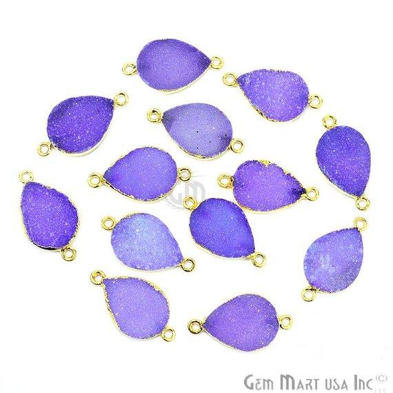 Gold Electroplated 13x18mm Pears Double Bail Druzy Gemstone Connector