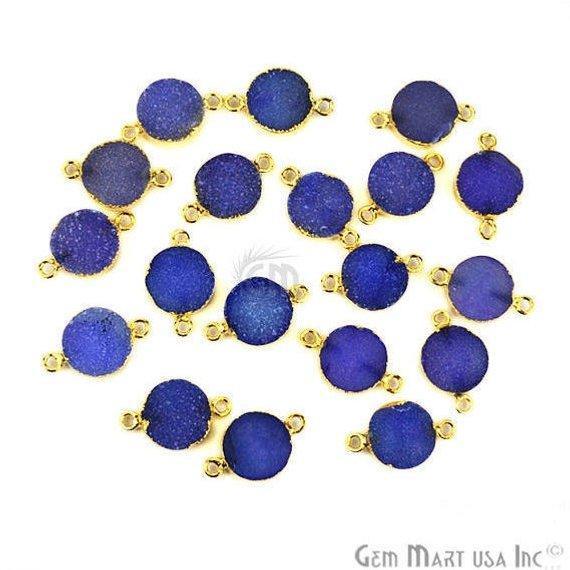 Gold Electroplated Druzy 12mm Round Double Bail Gemstone Connector