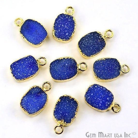 Gold Electroplated Druzy 8x10mm Octagon Shape Druzy Gemstone Connector (Pick Your Color, Bail) - GemMartUSA