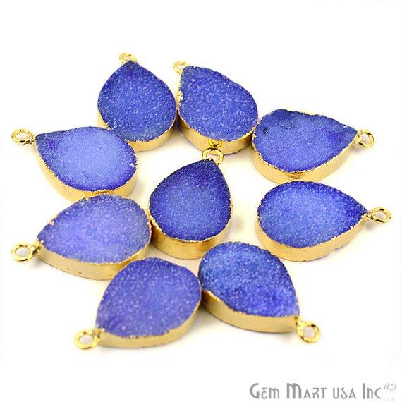 Gold Electroplated 13x18mm Pears Single Bail Druzy Gemstone Connector