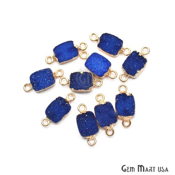 Gold Electroplated Druzy 8x10mm Octagon Shape Druzy Gemstone Connector (Pick Your Color, Bail) - GemMartUSA
