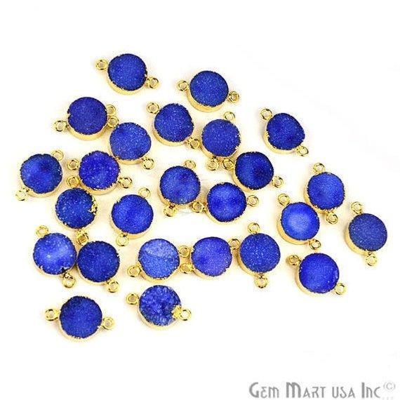 Gold Electroplated Druzy 12mm Round Double Bail Gemstone Connector