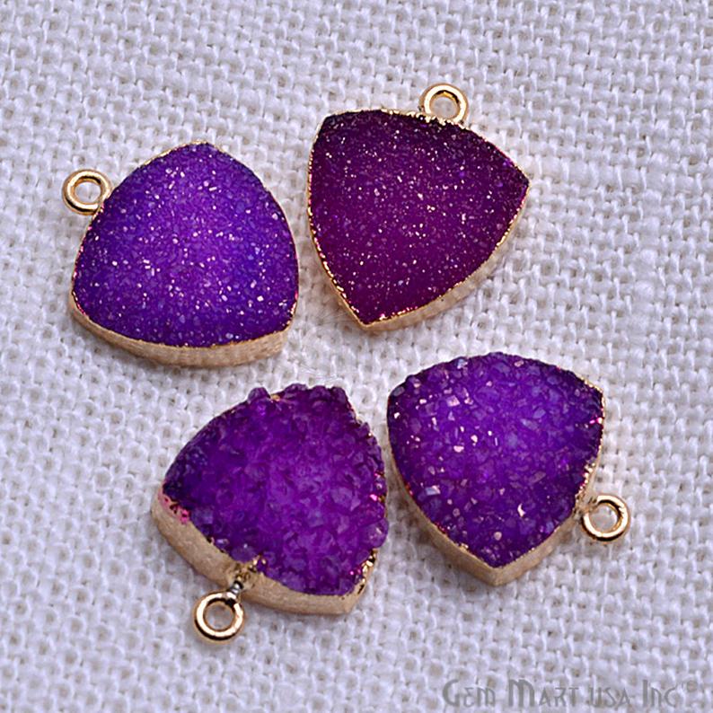 Purple Druzy Trillion 15mm Gold Electroplated Single Bail Connector - GemMartUSA