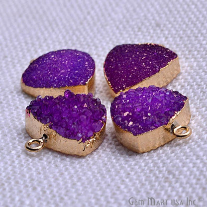 Purple Druzy Trillion 15mm Gold Electroplated Single Bail Connector - GemMartUSA