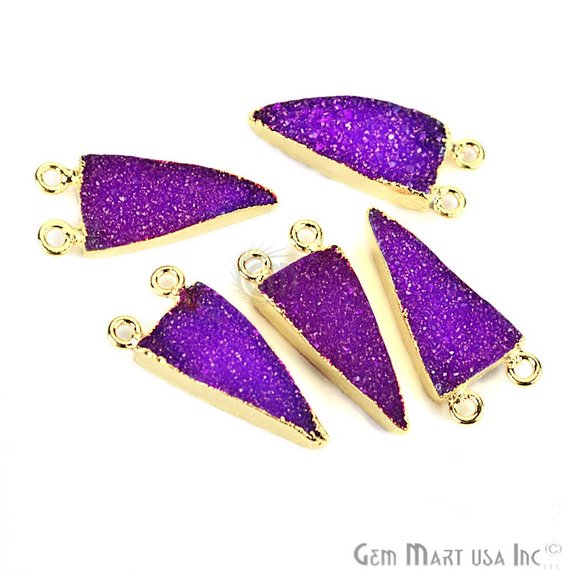 Gold Electroplated Druzy 10x20mm Trillion Druzy Connector (Pick Color, Bail) - GemMartUSA