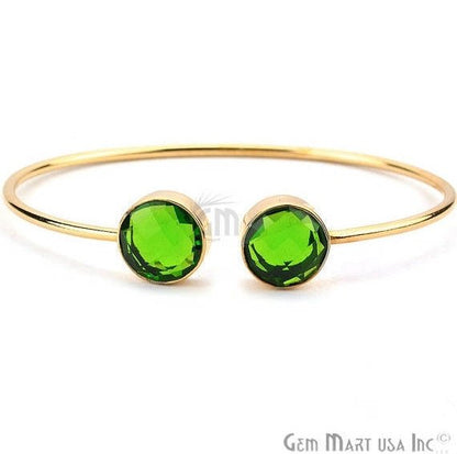 Double Gemstone 12mm Round Shape Gold Adjustable Bangle Bracelet (Choose Gemstone) - GemMartUSA